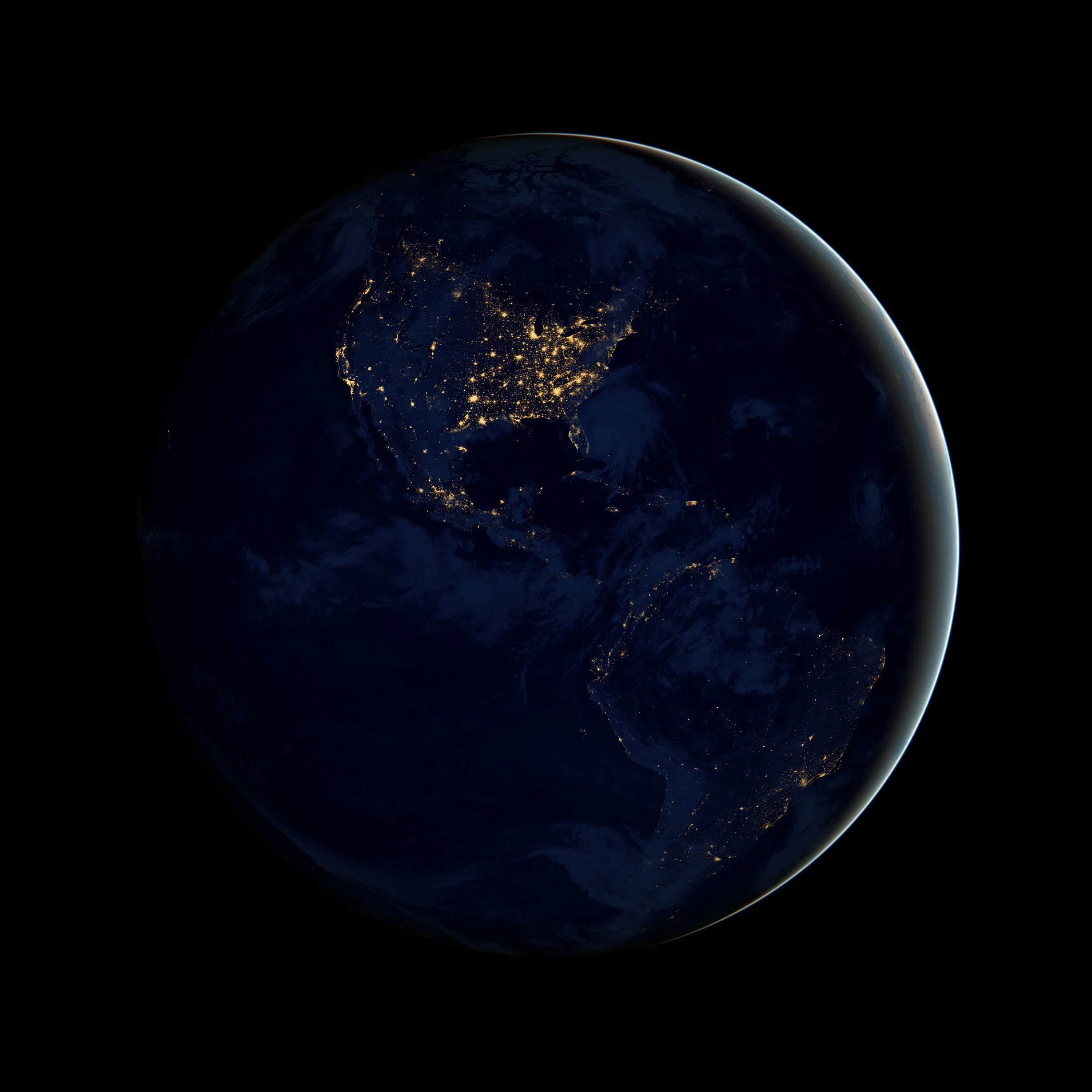 Earth at night, a composite image from the Suomi NPP satellite, 2012.