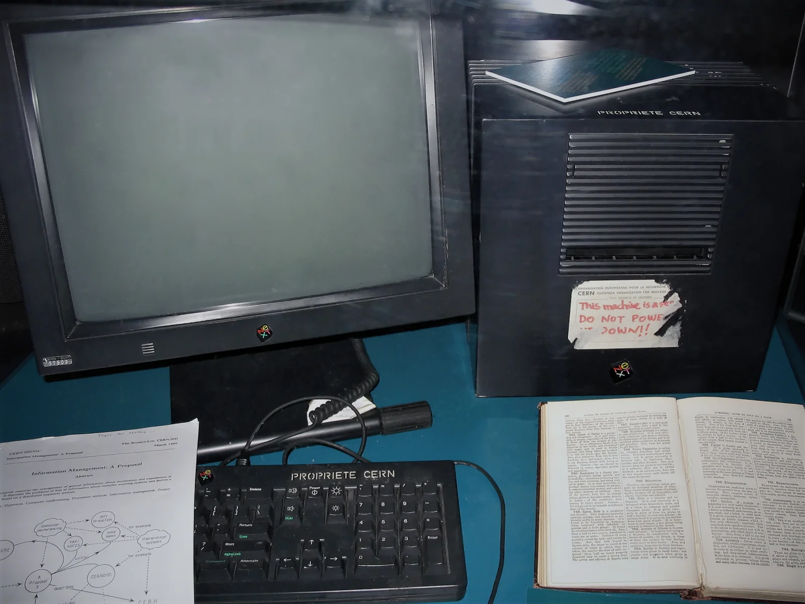 Tim Berners-Lee's NeXT workstation — the first web server, CERN, 1991.